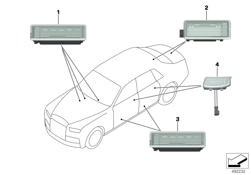 Различн.осветительные приборы салона для BMW RR11 Phantom N74L (схема запчастей)
