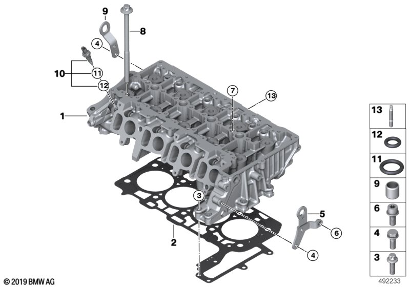 Головка блока цилиндров-доп.элементы для BMW G31 520d XD5 (схема запчастей)