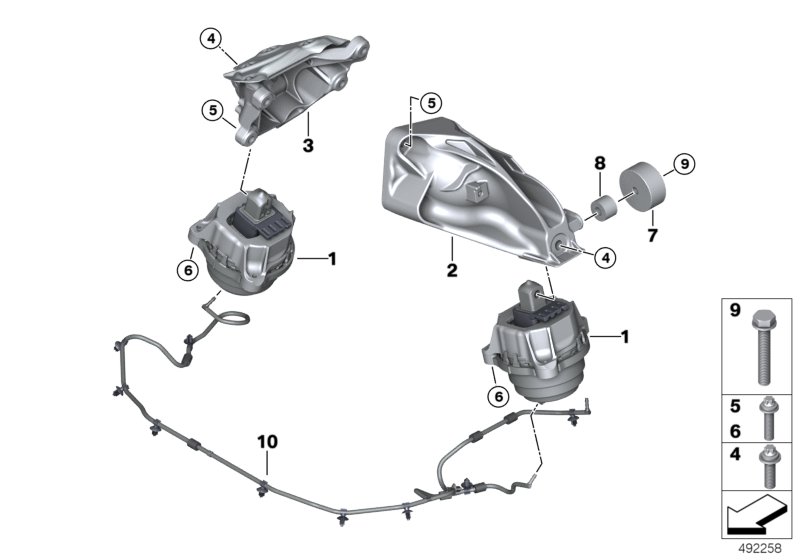 Подвеска двигателя для BMW G01 X3 20dX B47D (схема запчастей)