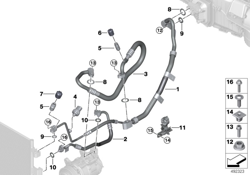 Трубопроводы хладагента для BMW G06 X6 M50dX B57S (схема запчастей)