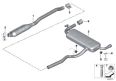 Система выпуска ОГ Зд для BMW F48N X1 25iX B48D (схема запасных частей)