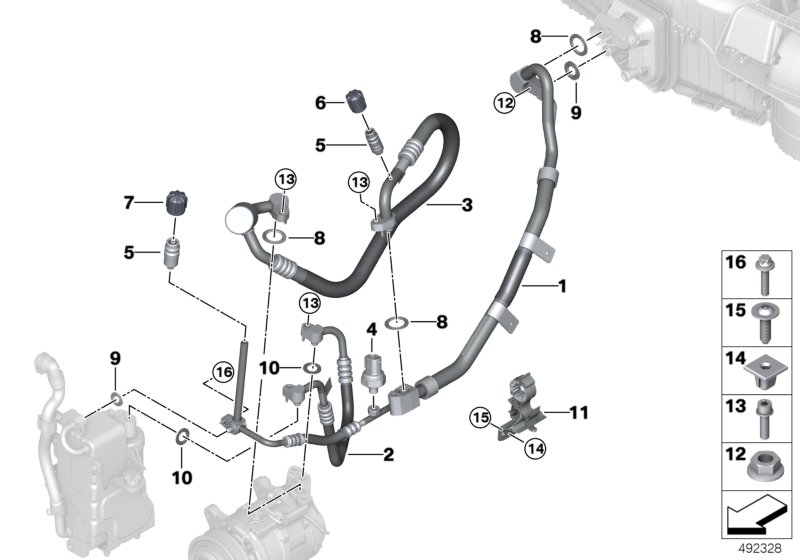 Трубопроводы хладагента для BMW G06 X6 40iX B58C (схема запчастей)