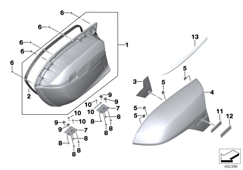 Крышка на нижней части чемодана для BMW K52 R 1250 RT 19 (0J61, 0J63) 0 (схема запчастей)