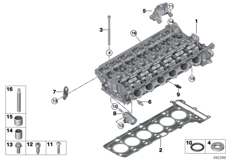 Головка блока цилиндров-доп.элементы для BMW G01 X3 M40iX B58D (схема запчастей)
