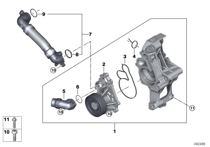 Система охлаждения-насос ОЖ для BMW G06 X6 40iX B58C (схема запчастей)
