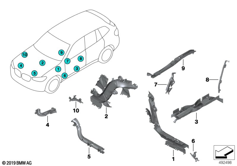 Кожухи жг.проводов/кабельн.коробки для BMW G01 X3 20iX (TR56) B48 (схема запчастей)