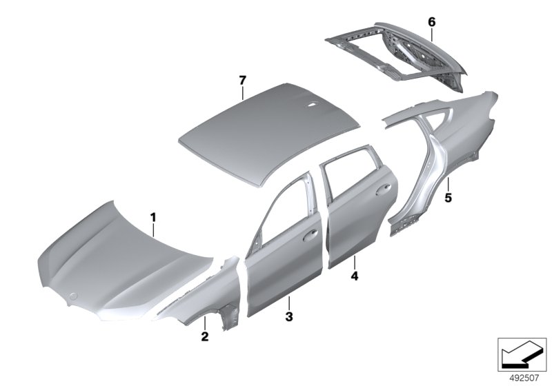 Наружная облицовка для BMW G06 X6 30dX B57 (схема запчастей)