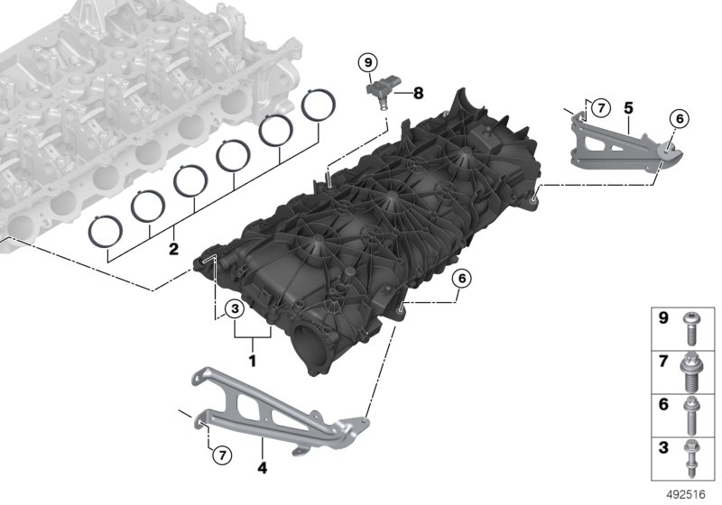 Система охлаждения наддувочного воздуха для BMW G20 M340i B58D (схема запчастей)