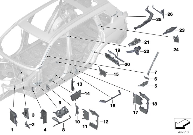 Шумоизоляции полостей для BMW G07 X7 40iX B58C (схема запчастей)