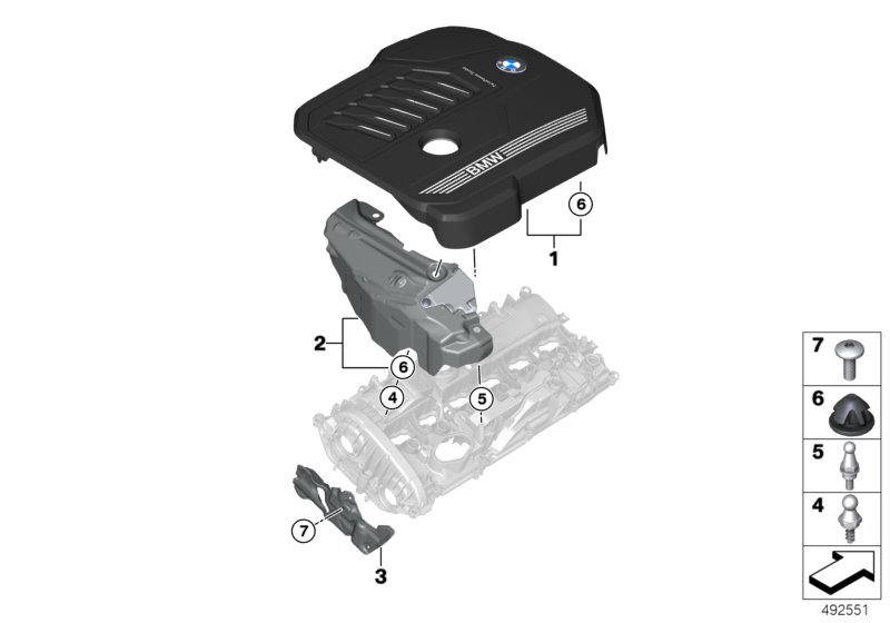 Звукоизоляционный кожух двигателя для BMW G06 X6 40iX B58C (схема запчастей)