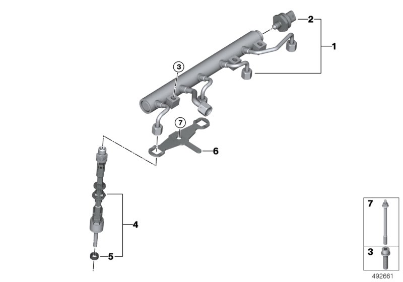 Магистраль Rail/форсунка/крепление для BMW F91 M8 S63M (схема запчастей)