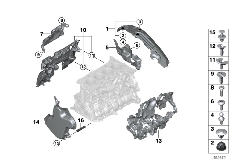Звукоизоляционный кожух двигателя для BMW G30 530i B46D (схема запчастей)