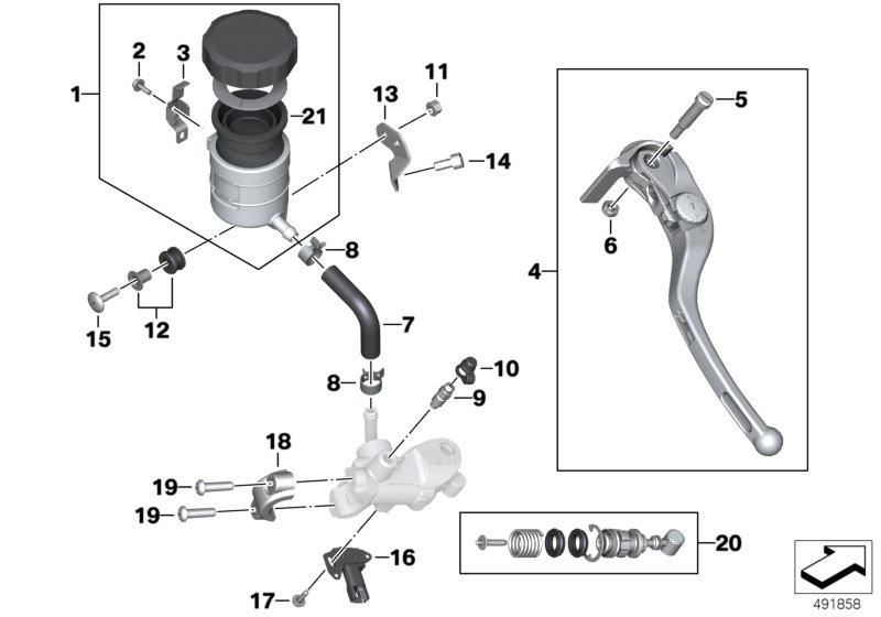 Детали арматуры ручного тормоза для MOTO K46 S 1000 RR 15 (0D10,0D21) 0 (схема запчастей)