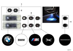 Дверной светодиодный проектор для BMW F04 Hybrid 7L N63 (схема запасных частей)