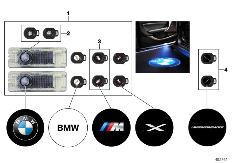 Дверной светодиодный проектор для BMW F11N 528i N20 (схема запчастей)