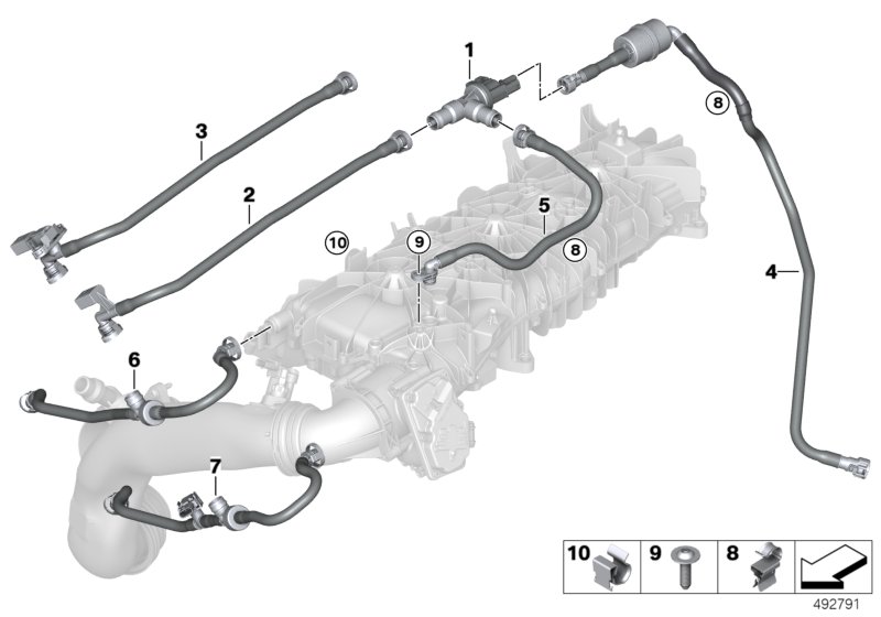 Клапан вентиляции топливного бака для BMW G30 540i B58C (схема запчастей)