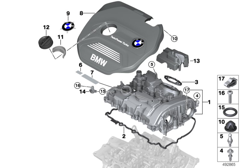Крышка головки блока цилиндров/доп.эл. для BMW F39 X2 18i B32 (схема запчастей)