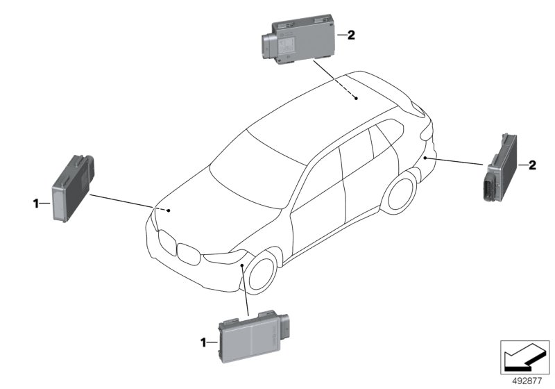 Радиолокационный датчик ближн.диапазона для BMW G05 X5 M50iX N63B (схема запчастей)