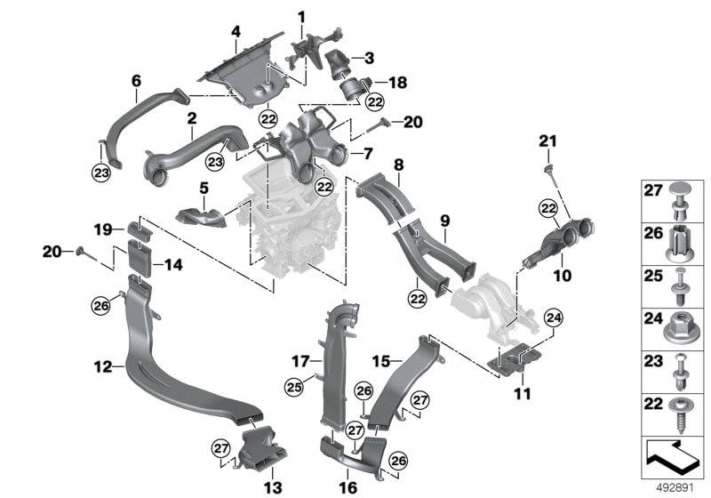 Воздуховод для BMW RR31 Cullinan N74L (схема запчастей)