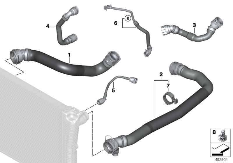 Шланги системы охлаждения для BMW G20 320d B47D (схема запчастей)