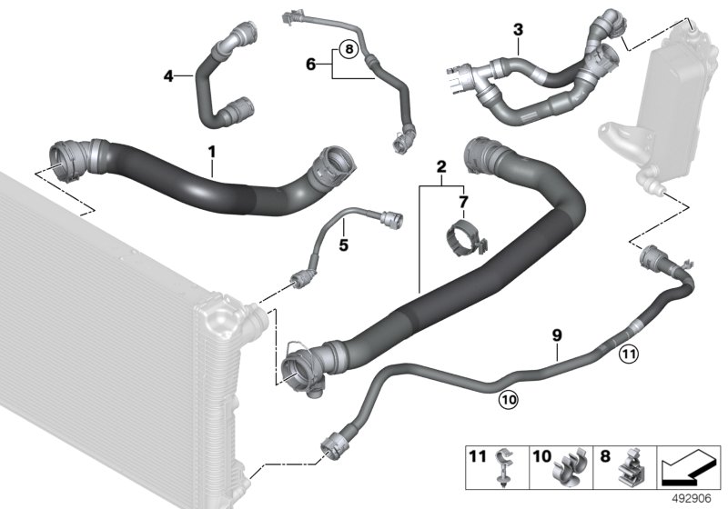 Шланги системы охлаждения для BMW G21 320dX B47D (схема запчастей)