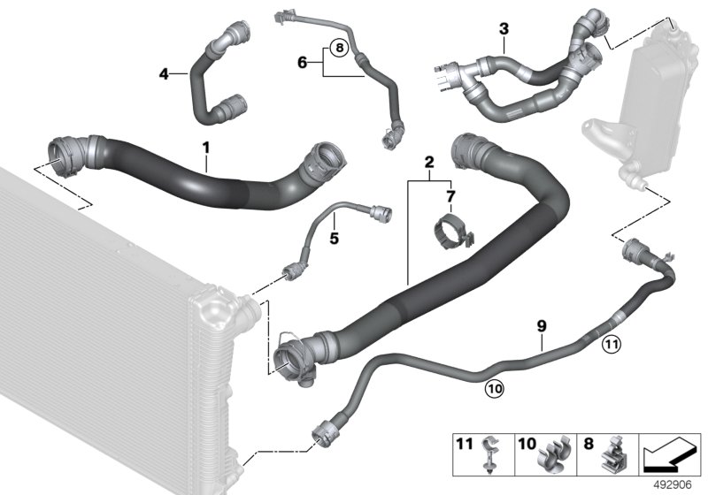 Шланги системы охлаждения для BMW G20 320d B47D (схема запчастей)