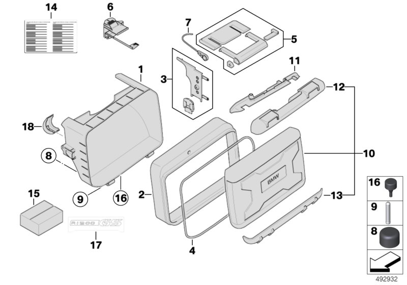 Детали верхнего контейнера, регулируем. для BMW K25 R 1200 GS 08 (0303,0313) 0 (схема запчастей)
