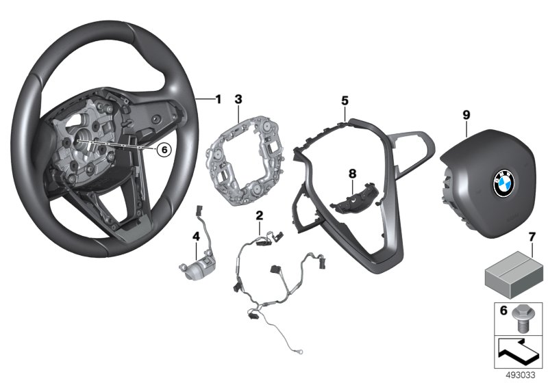 Многофункц.спортив.рулевое колесо с НПБ для BMW G30 525d B47 (схема запчастей)