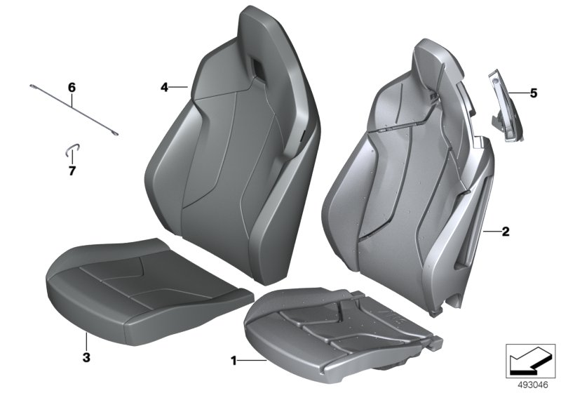 Набивка и обивка базового сиденья Пд для BMW G29 Z4 M40i B58C (схема запчастей)