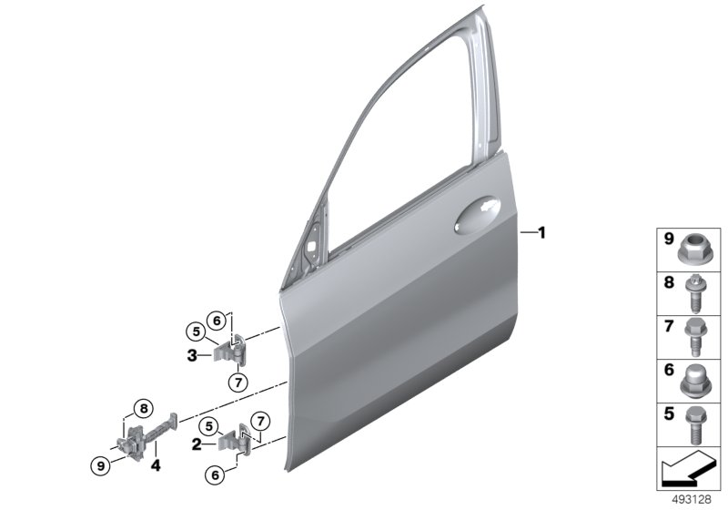 Дверь Пд, петли/ограничитель двери для BMW G07 X7 30dX B57 (схема запчастей)