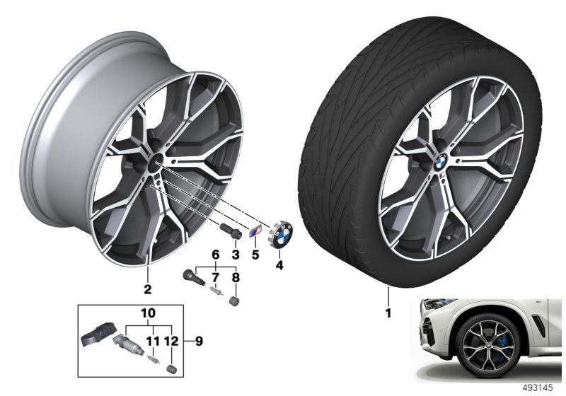 BMW л/с диск Y-образные спицы 741M - 21" для BMW G06 X6 M50iX N63B (схема запчастей)