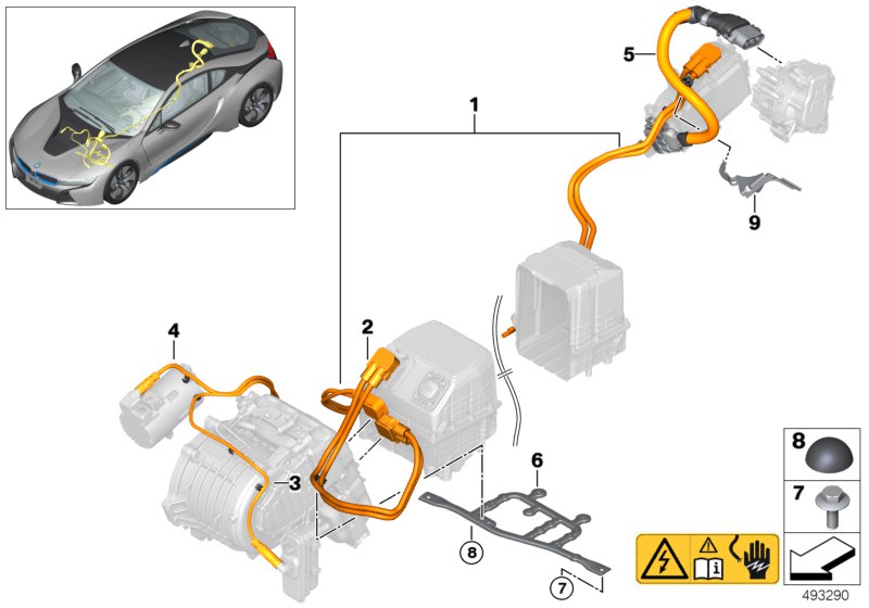 Пучки высоковольтных проводов для BMW I12 i8 B38 (схема запчастей)