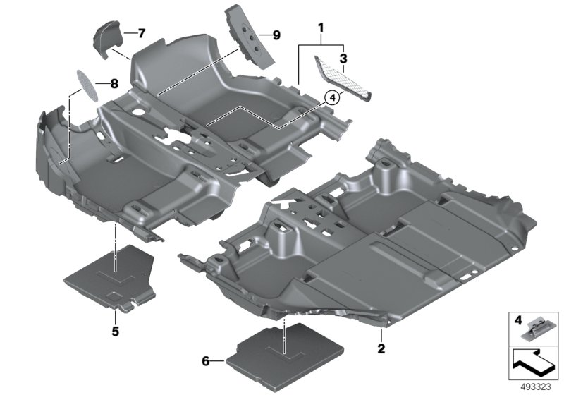 облицовка днища для MINI F60 Cooper S B46 (схема запчастей)