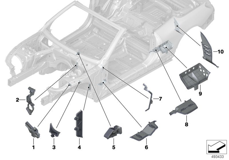 Шумоизоляции полостей для BMW F91 M8 S63M (схема запчастей)