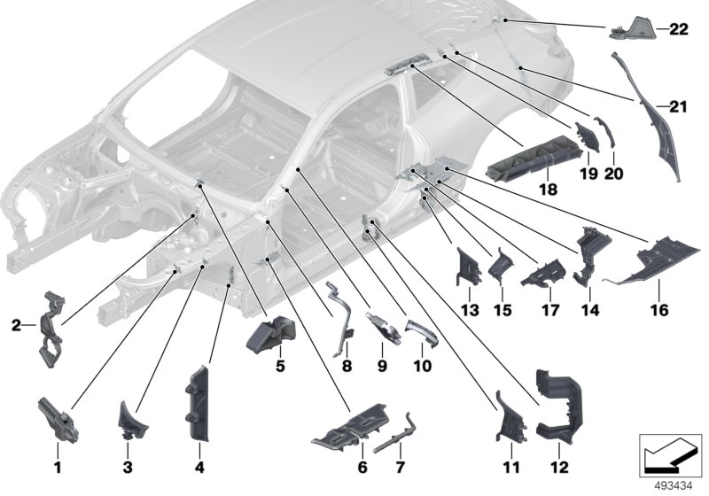 Шумоизоляции полостей для BMW F92 M8 S63M (схема запчастей)
