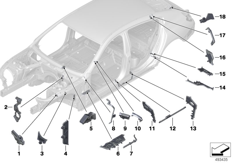 Шумоизоляции полостей для BMW G16 840iX B58C (схема запчастей)