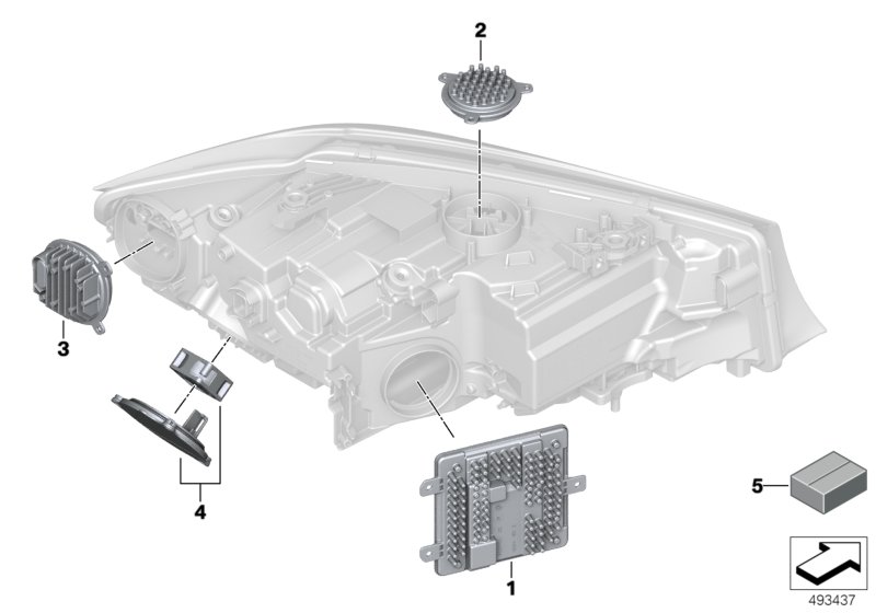 Детали электронного блока фары для BMW G21 320dX B47D (схема запчастей)