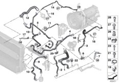 Шланги системы охлаждения для BMW F15 X5 40eX N20 (схема запасных частей)