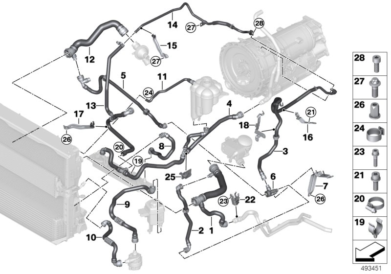 Шланги системы охлаждения для BMW F15 X5 40eX N20 (схема запчастей)