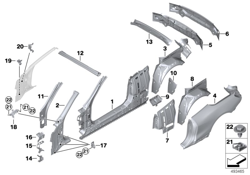Крыло/облицовка задней части для BMW F91 M8 S63M (схема запчастей)
