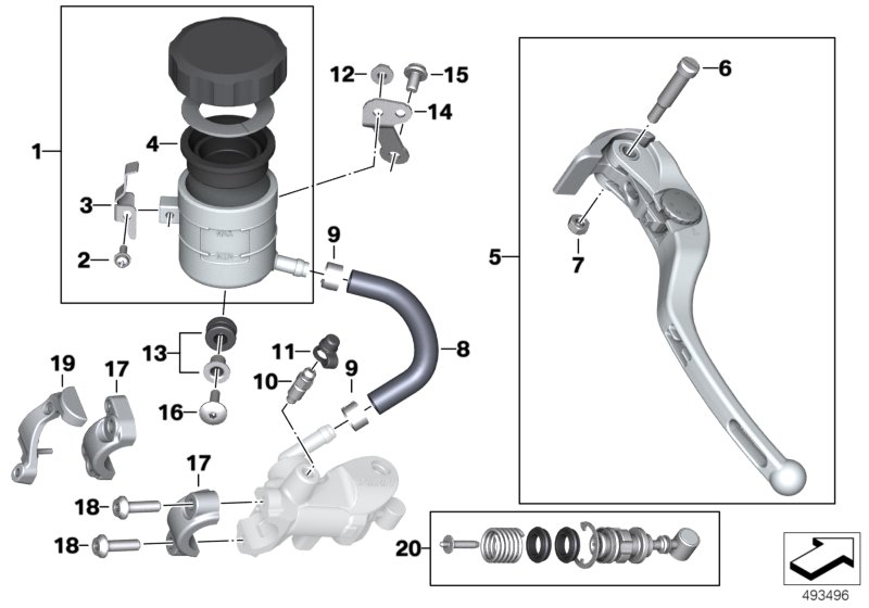 Детали арматуры ручного тормоза для BMW K67 S 1000 RR 19 (0E21, 0E23) 0 (схема запчастей)