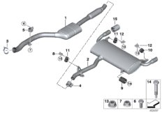 Система выпуска ОГ Зд для BMW G01 X3 20iX (TR51) B48 (схема запасных частей)