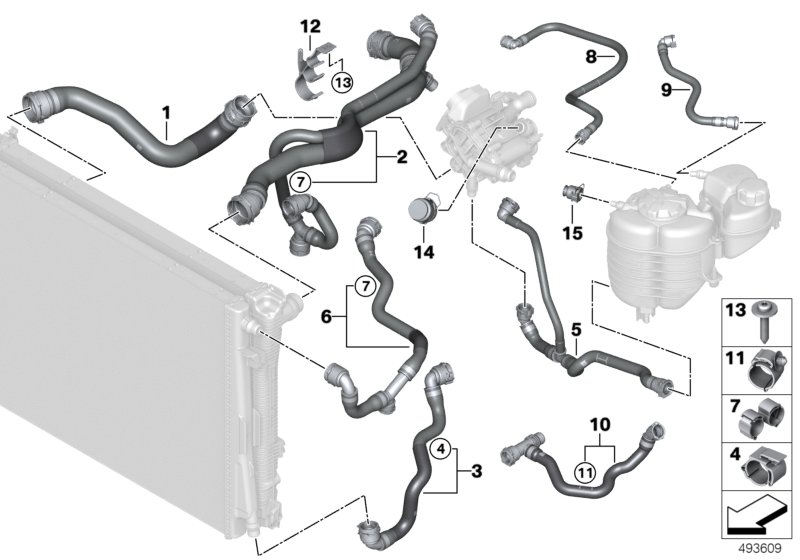 Шланги системы охлаждения для BMW G20 320i 1.6 B48 (схема запчастей)