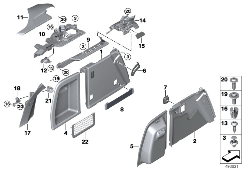 Обшивка багажного отделения Бок для BMW G02 X4 M40iX B58 (схема запчастей)