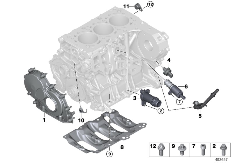 Блок цилиндров/дополнительные элементы для BMW F21N 116d B37 (схема запчастей)