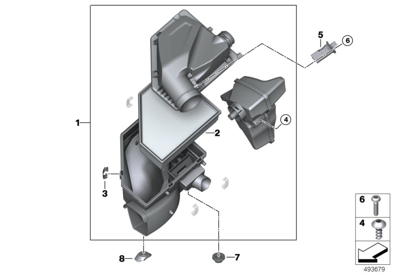 Глушитель шума всас./смен.элем.фил./HFM для BMW G20 330dX B57 (схема запчастей)