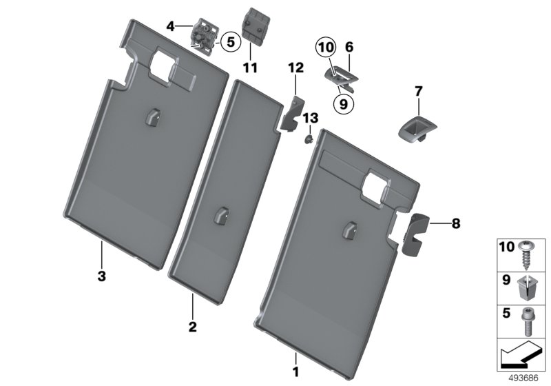 Накладки подушки заднего сиденья для BMW F25 X3 18i N20 (схема запчастей)