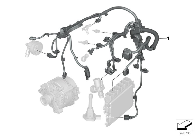 Жгут проводов двигателя модуль двиг.1 для BMW G21 330i B48D (схема запчастей)