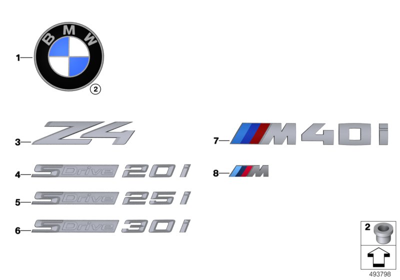 Эмблемы / надписи для BMW G29 Z4 20i B48D (схема запчастей)