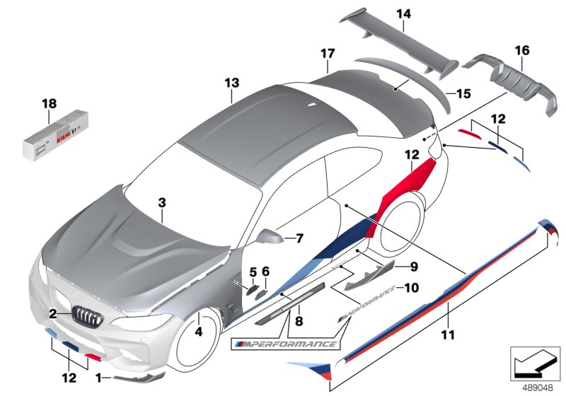 Аэродинам.принадлежности M Performance для BMW F87N M2 N55 (схема запчастей)